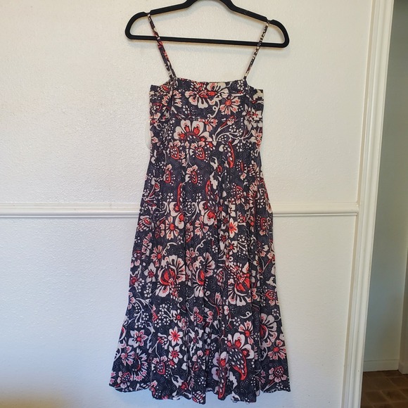 JS New York Dresses & Skirts - JS New York Floral Midi Dress Navy Red White Smocked Back Adjustable Straps